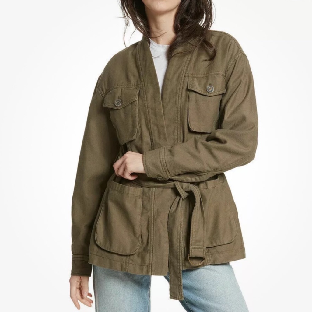 Free People In Our Nature Cargo Cotton Belted Utility Jacket In Green Size S